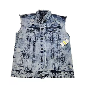 INC  Men's Regular Fit Acid Wash Button Up Cut Off Denim Trucker Vest NWT Size M - Picture 1 of 18