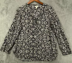 Blusa túnica rayón manga larga camisa floral negra Top grande St Johns Bay para mujer - Imagen 1 de 9