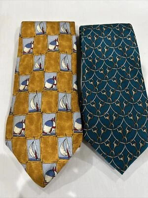 "2 corbatas de seda LANDS' END para hombre 56"" X 4"" cuerda de velero temática" Foto 1 de 4