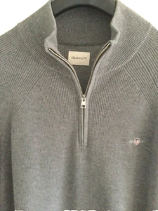 GANT Jumper Mens 3XLGrey Knit Wool /Cotton Blend 1/4 Zip Long Sleeve with Logo - Picture 1 of 5