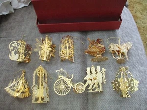 Assorted 1987 Danbury Mint Gold Christmas Ornament Collection 10 in Box - Picture 1 of 15