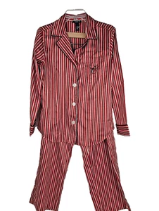 Chaps Red Stripe C Embroidery Pocket Lounge Pajamas Set Top Pants Medium - Picture 1 of 12