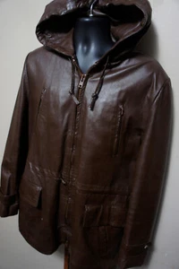 UNGETRAGEN Vintage 70er Lance Leder 6 Taschen Vintage Retro Kapuze Long Jacke Mantel o4 - Bild 1 von 18