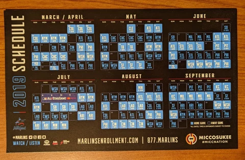 Miami Marlins Magnetic Schedule 2019 - L1 - Fast Shipping Cover