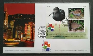 2001 New Zealand Hong Kong Stamp Exhibition Bird Kiwi Miniature Sheet MS FDC - Picture 1 of 2