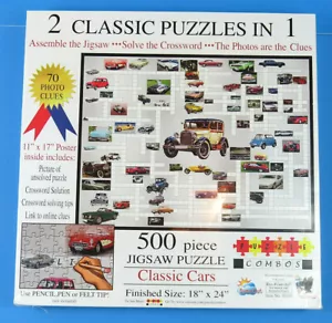 Sunsout 500 Piece Jigsaw Puzzle Classic Cars Crossword Puzzle 2 In 1 Automobiles - Picture 1 of 6