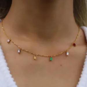 Multicoloured Square Gemstone Chain Necklace Adjustable Fashion Casual Jewellery - Picture 1 of 3