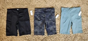 NWT GapFit Teen Lot Of 3 Girls Biker Spandex Shorts Black Camo Green Size 8 - Picture 1 of 9