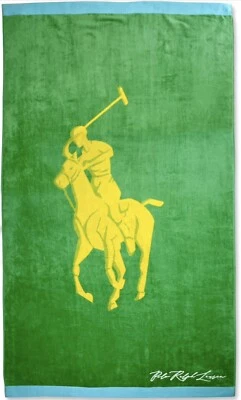 Toalla de Playa Polo Ralph Lauren “BIG POLO GREEN” 35"(W) x 66"(L) Caballo Amarillo Nueva Foto 1 de 4