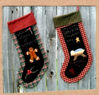 Gingerbread & Baby Jesus Stockings Pattern Country Primitive Folk Art - Image 1 of 3