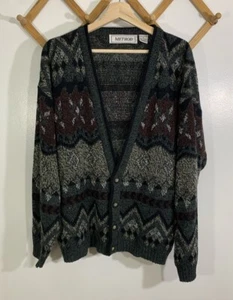 Vintage Cardigan Sweater 1980s Aztec XL - Picture 1 of 6