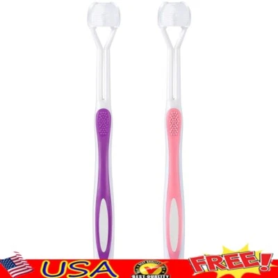 2 Pack Autism Toothbrush 3 Head Travel Toothbrush Soft Bristles Oral Care New - Imagem 1 de 4