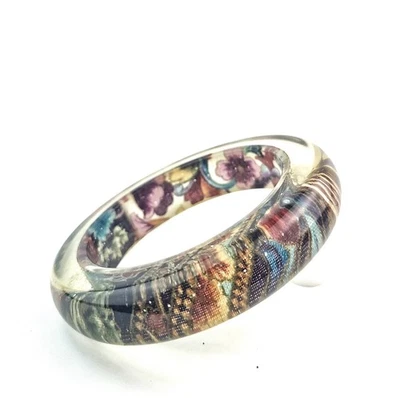 Sobral Tecido PML07 Ornate Print Fabric Inclusion Artist Made Bangle Bracelet - Image 1 of 4