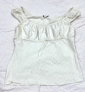 Agaci A’gaci Polka Dot Peasant Top Shirt Embroidered Large Y2K Fairy Whimsical - Picture 1 of 5