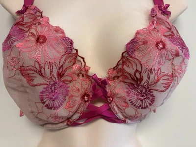 Cacique Unlined Lace Balconette Bra - Floral  Pink - Size 40DD - Image 1 of 4