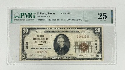 1929 $20 El Paso Texas US First National Bank Note PMG 25 Ty 1 Fr. 1802-1 - Image 1 of 2