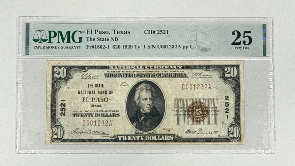 1929 $20 El Paso Texas US First National Bank Note PMG 25 Ty 1 Fr. 1802-1 - Image 1 of 2
