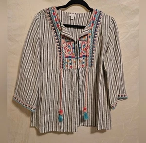 Top J Jill 100 % lino, talla S. Bordado vibrante  - Imagen 1 de 5