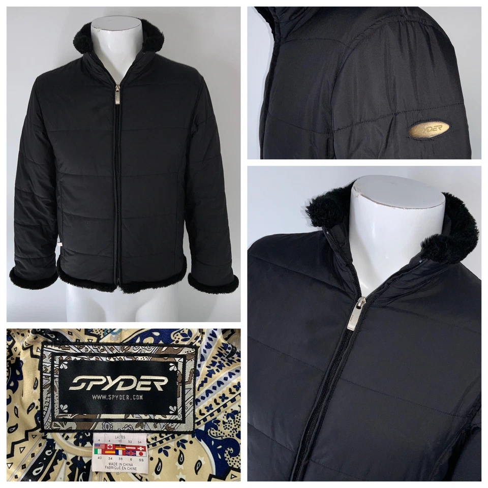Chaqueta Spyder Puffer Mujer Talla 4 Negra Poliéster Cremallera Completa Forrada YGI B0-442 Foto 1 de 4