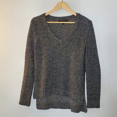 Suéter jaspeado gris jaspeado cuello en V mezcla de lana jaspeado talla pequeña Foto 1 de 4