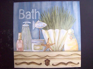 12x12 "Country Blue Bath" wall decor bath art print - Picture 1 of 1