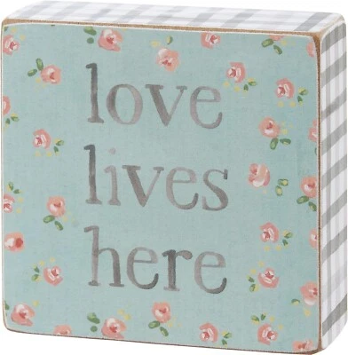 Primitives by Kathy MINI Block Sign Love Lives Here Tier Tray Decor Floral Gift - Image 1 of 2
