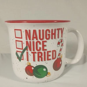 Spoontiques Christmas Printed 16oz Coffee Mug; Naughty Nice Tired; Holiday Cup - Picture 1 of 6