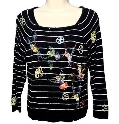 Винтажный женский блестящий свитер Berek черный с блестками и бисером размер средний - Изображение 1 из 4