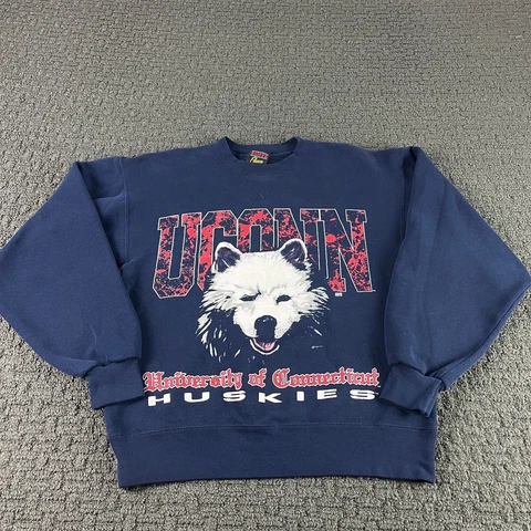 Vintage UConn Huskies Sweatshirt Mens Small Blue Crewneck Graphic Pullover NCAA Cover