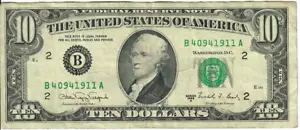 1988A 10$ Federal Reserve Note - Green Seal - CVV/NFB B40941911A - #13742 - Picture 1 of 2