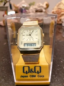 1980s Rare Golden Peel Digital And Analogue Q&Q Japanese Men's Watch NEVER USED - Picture 1 of 24
