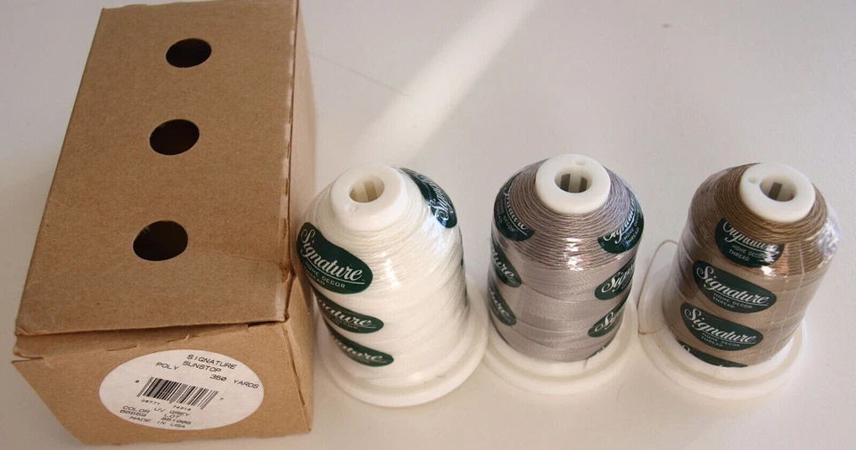 polyester 69 sunstop uv thread 3 cones of 360 yards each colors white grey beige - Image 1 of 1