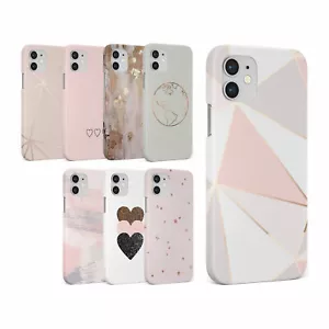 CASE FOR IPHONE 16 15 14 13 12 8 SE PRO MAX HARD PHONE COVER ROSE GOLD GEOMETRIC - Picture 1 of 10