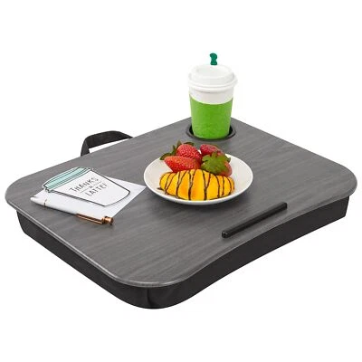 Cup Holder Lap Desk with Device Ledge - Gray Woodgrain - Fits up to 14 Inch L... - Image 1 of 4