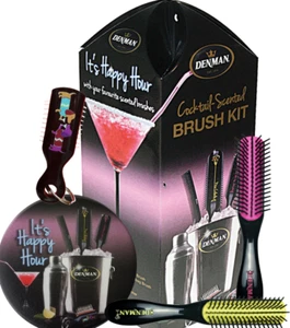 Kit spazzola profumato cocktail Denman (taglia H/borsa profumata + montagne russe / portachiavi)