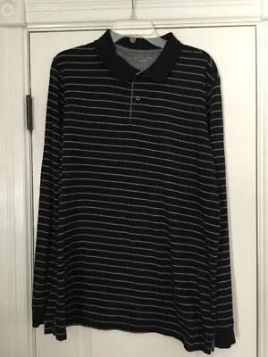 Men's Covington Black/Gray Striped Long Sleeve Polo Shirt Size Large - Image 1 of 4