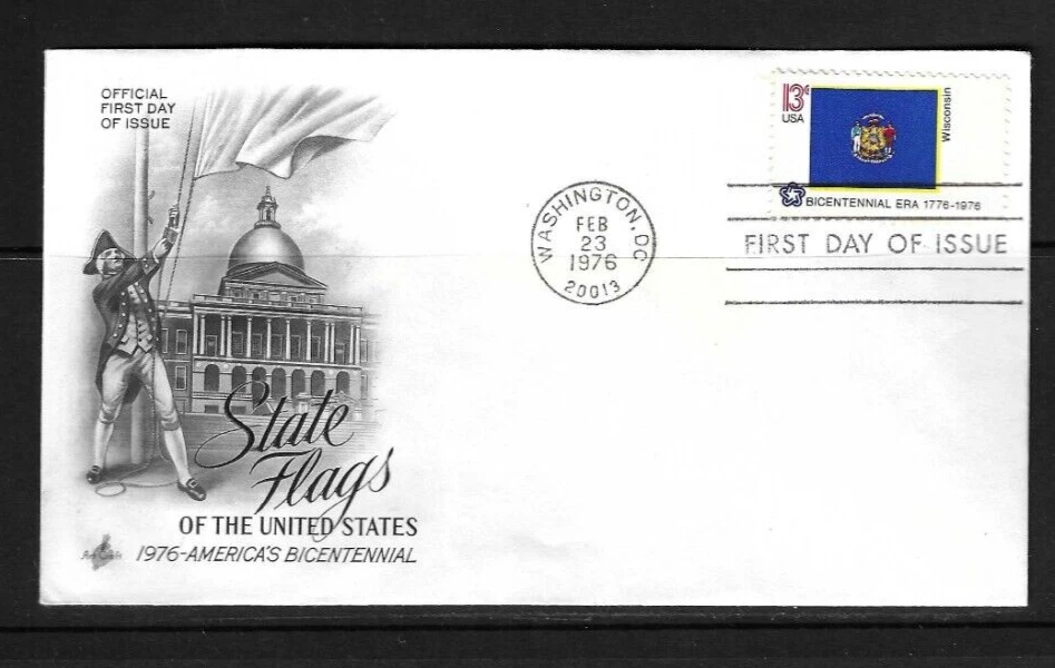 USA  SC # 1662 State Flags - Wisconsin  -  FDC . Artcraft Cachet - Image 1 of 1