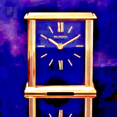 Gold Mantel Clock Navy Face Gold  Dial & Hands Quartz Gift Boxed Wm Widdop W2940 - Image 1 of 4