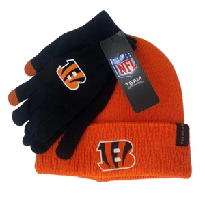 NWT Cincinnati Bengals Beanie Winter Hat Glove Set Orange NFL Football $50 - Picture 1 of 4