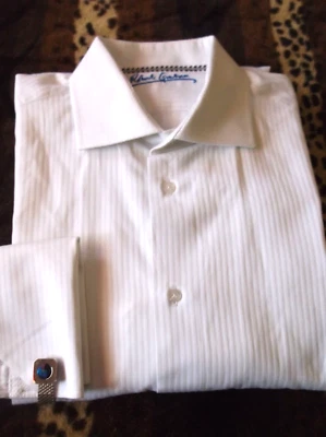 Camisa de vestir ROBERT GRAHAM blanca a rayas manga larga puño francés talla 16 1/2 Foto 1 de 4