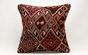 Kilim Pillow Cover, 16x16 in, Ethnic Sofa Pillow Cover, Decorative Boho Pillow - Picture 1 of 6