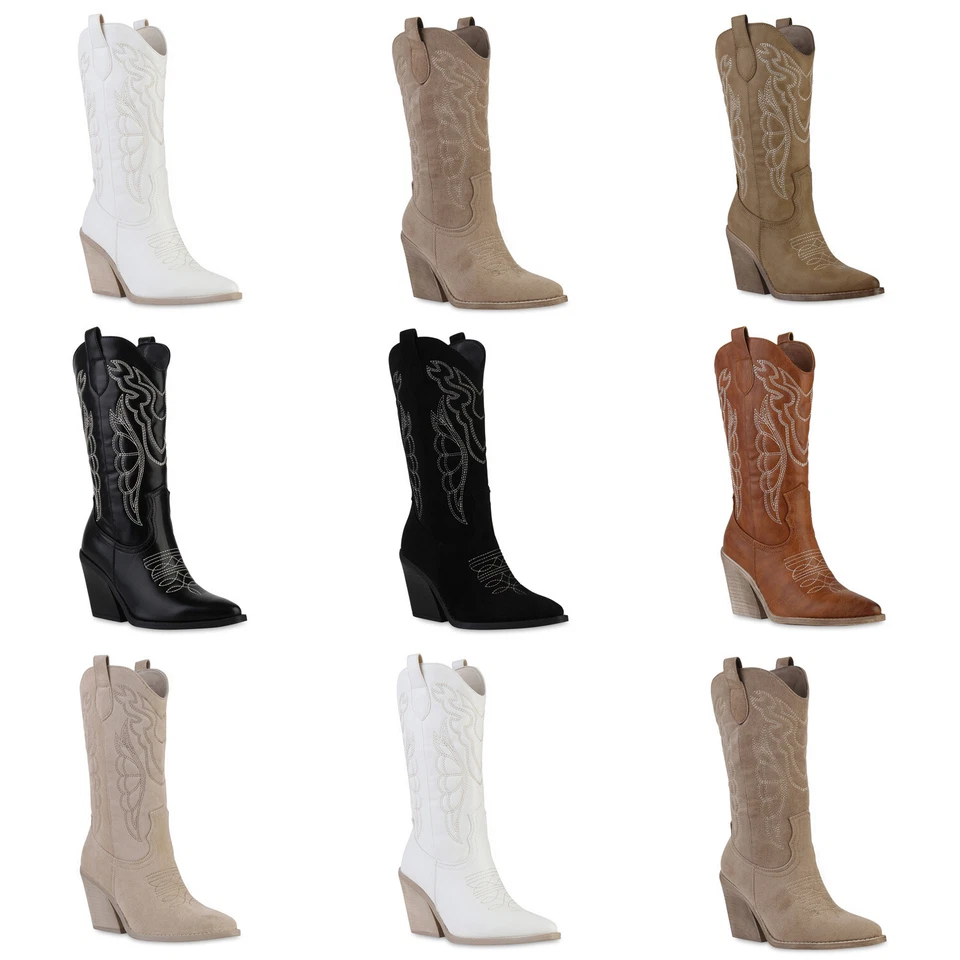 MARKENLOS Damen Cowboystiefel Stiefel Spitze Stickereien Western Schuhe 840906 Mode