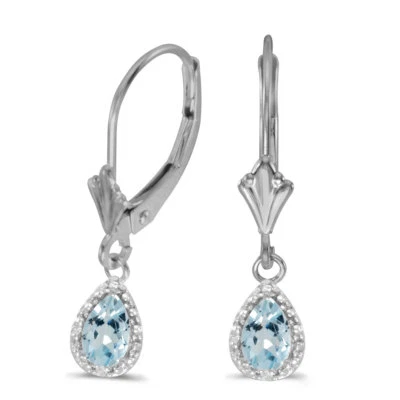 14k White Gold Pear Aquamarine And Diamond Leverback Earrings - Image 1 of 3