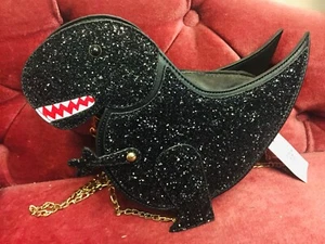 Glitter Dinosaur T-Rex Handbag Chain Strap Black Kawaii BNWT - Picture 1 of 6