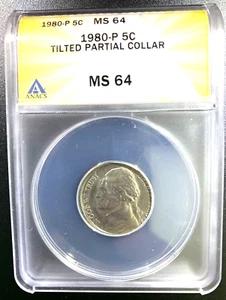 1980 P 5C ANACS MS64 Error Tilted Partial Collar - Picture 1 of 5