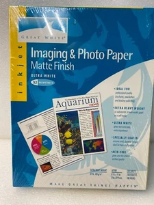 Great White Ink Jet Imaging & Photo Paper Letter Matte 8½ x 11” 37lb 100 Sheets - Picture 1 of 2