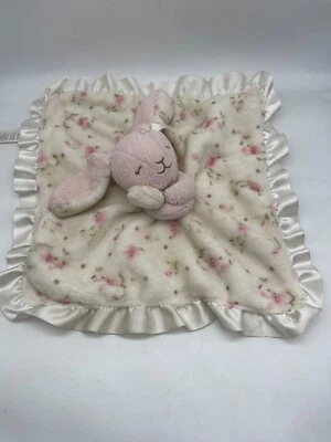 Little Me Bunny Rabbit Rattle Lovey Security Blanket Pink Floral Satin Trim 13" - Image 1 of 4