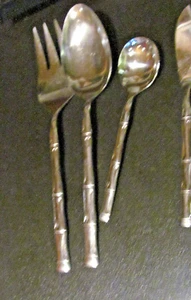 *The Cellar CLF2 Stainless Bamboo 4 SERVING PIECES Glossy Silverware Flatware - Picture 1 of 2