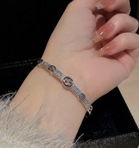 GG Silver bracelet rhinestone crystal bangle Minimalist Jewelry Fashion - Picture 1 of 6