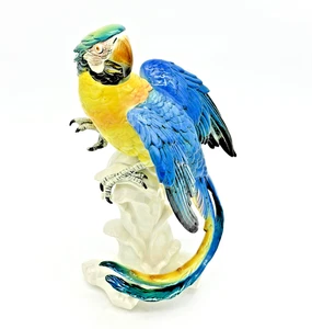 Karl Ens Germany Porcelain Blue Macaw Parrot Large 13" Tall Bird Sculpture - Picture 1 of 19